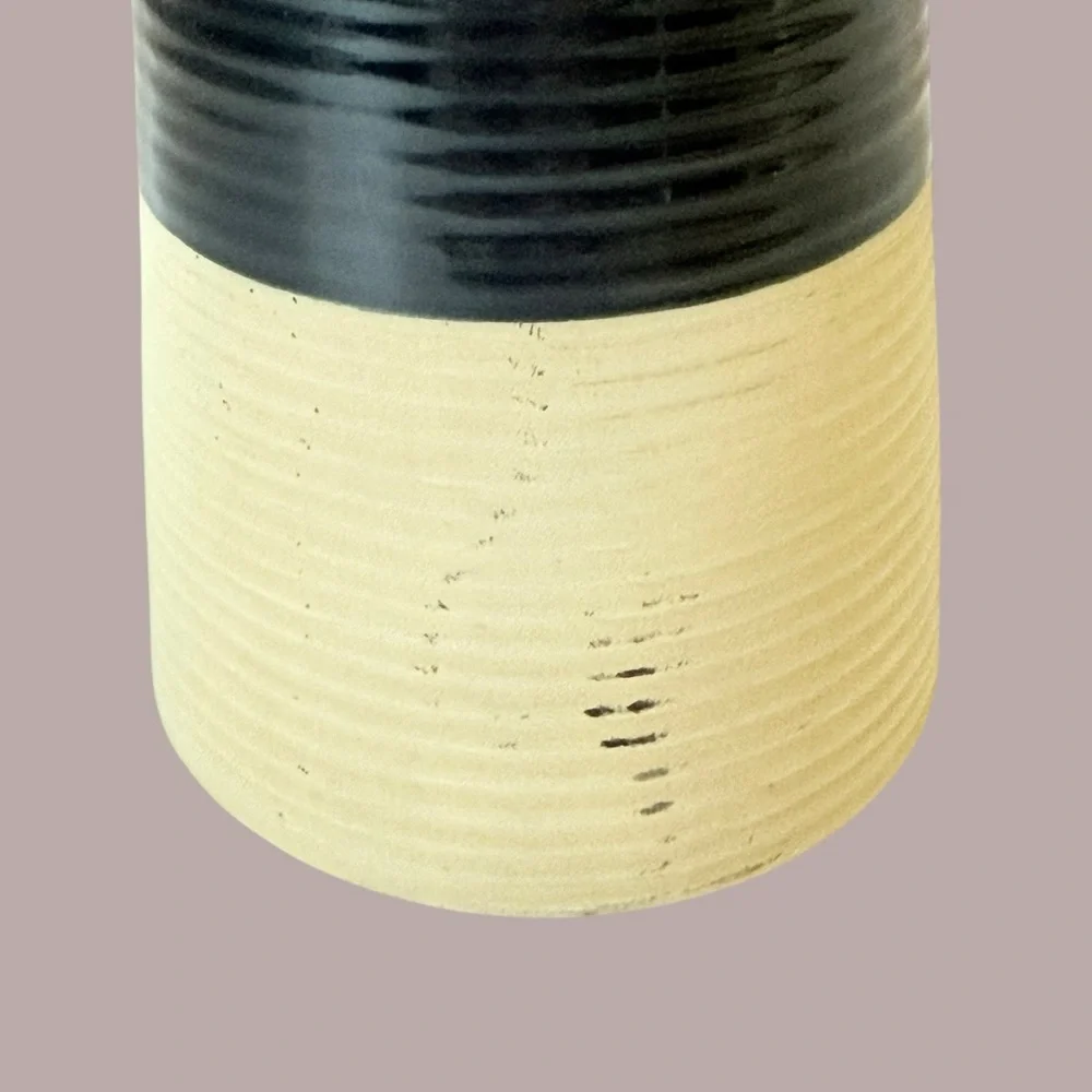 Crate & Barrel Sibely Navy & Beige Ceramic Candlestick Holder 9 5/8”